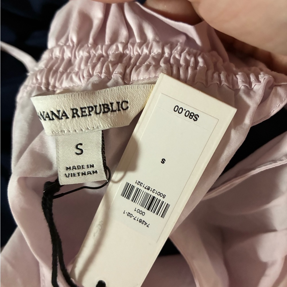 Banana Republic Cotton Poplin Ruche-Neck Top in Lilac Sea Size S NWT - Picture 3 of 3